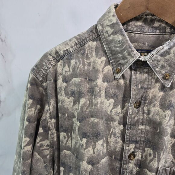 Woolrich Shirt Mens Large Bison Buffalo Animal Button Down Wildlife Vintage - Picture 2 of 10
